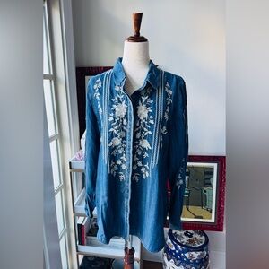 DRIFTWOOD Blue Embroidered Blouse